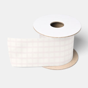 Pinkish Champagne And Creamy White Gingham Pattern Satin Ribbon