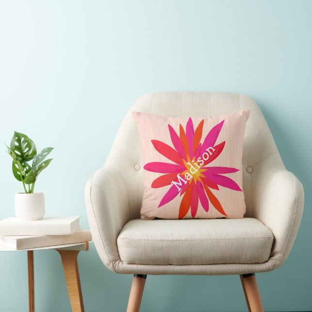 Pinkish Coral Modern Stylised Floral Pillow (Chair)