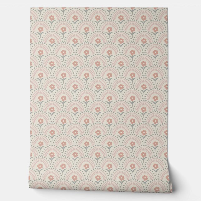 Pinkish Grey Floral Pattern Wallpaper (Unrolling)