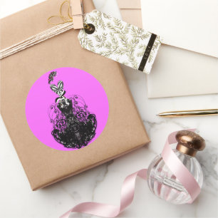 Pinkish Purple Fuschia Vintage Retro Fashion Diva Classic Round Sticker