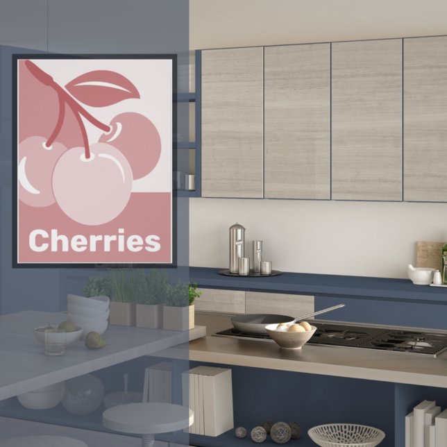 Pinkish, White Kitchen Wall Decor Idea  - Poster (Pastel Pink Cherries Kitchen Poster)