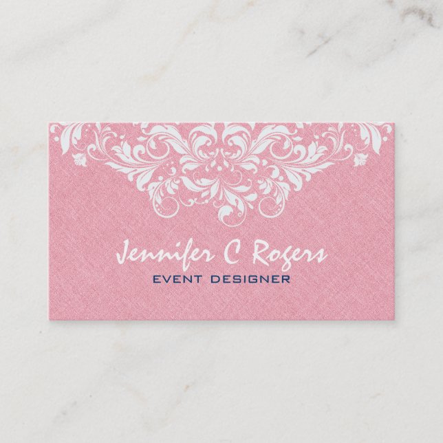 PinkLinen White Floral Lace Event Designer Business Card (Front)