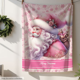 Pinkmas Personalised Girls Blanket Santa Claus
