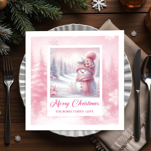 Pinkmas Snowman Christmas Scene Napkins Winter
