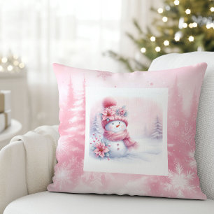 Pinkmas Snowy Forest Snowman Kids Room Decor Cushion