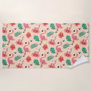 PinkPink Flamingo Summer Tropical Pattern-23123 Beach Towel