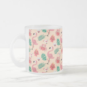 PinkPink Flamingo Summer Tropical Pattern-23123 Frosted Glass Coffee Mug