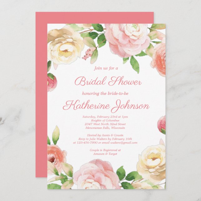 Pinks Bridal Shower Invitation (Front/Back)