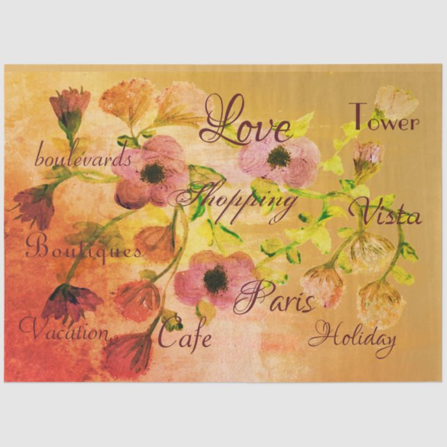 Pinks Peach and Gold Flowered Craft Tissue Paper (Front)