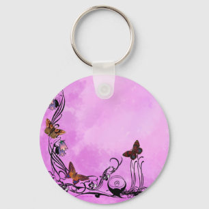 Pinks with butterflies key ring
