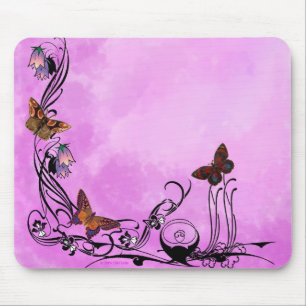 Pinks with butterflies mouse mat