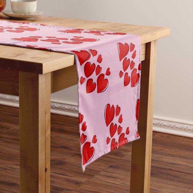 PinkTable Runner with Red Hearts Valentine's Day (In Situ)