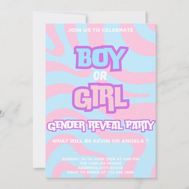 Pinky & Bleu Reveal Gender Invitation (Front)