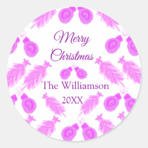 Pinky christmas retro add name text year bells tre classic round sticker