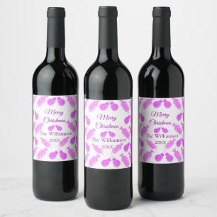 Pinky christmas retro add name text year bells tre wine label