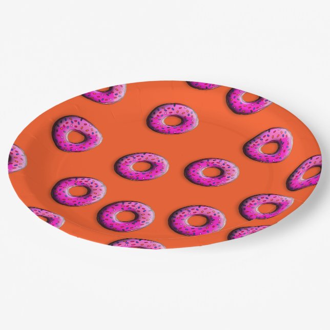 Pinky Doughnuts seamless pattern + your ideas Paper Plate (Angled)