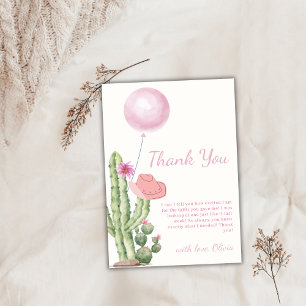Pinky Flower Cactus Balloon Cowgirl Baby Shower  Thank You Card