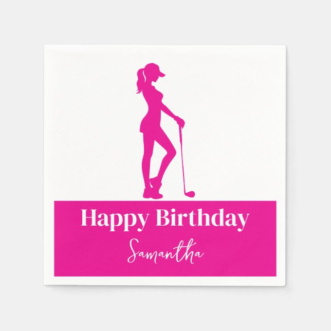 Pinky Golf Girl Birthday Monogram  Napkin (Front)