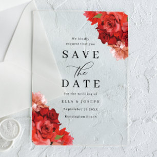 Pinky Pink Juicy Red Floral Wedding Save The Date Acrylic Invitations