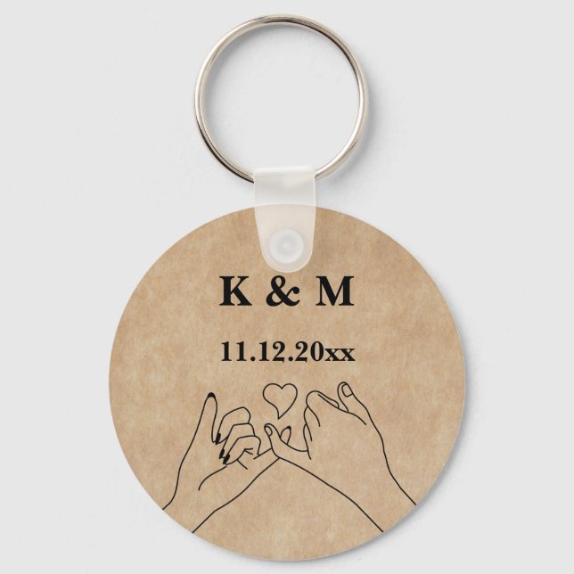 Pinky Promise Custom Couple Monogram and Date Key Ring (Front)