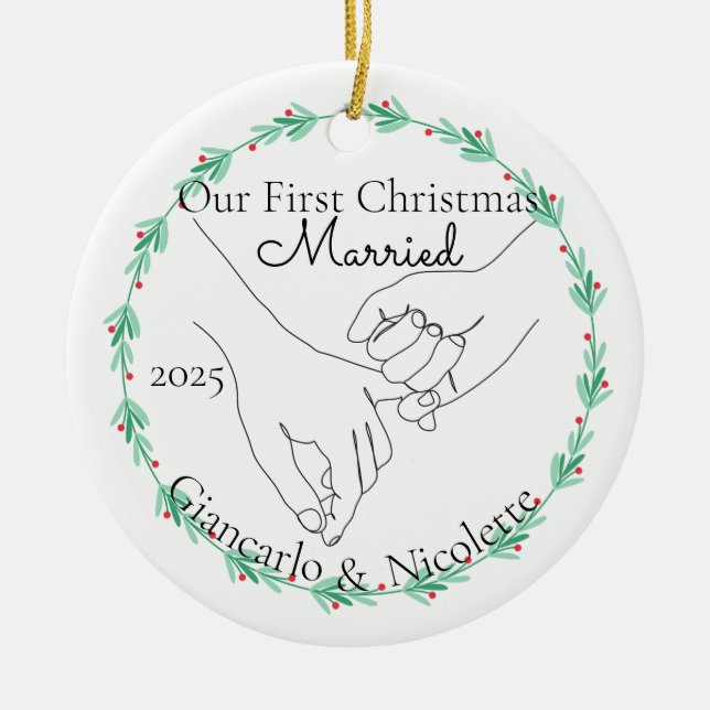 Pinky Promise First Christmas Married Ceramic Tree Decoration (Front)