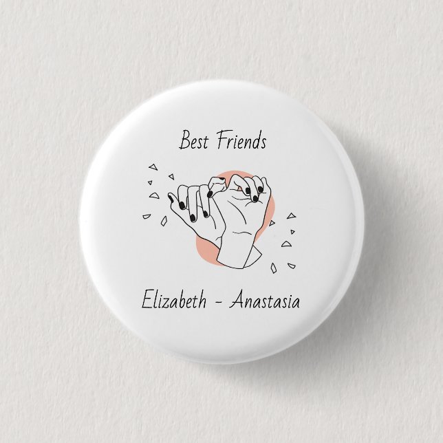 Pinky Promise Illustrated Personalised Best Friend 3 Cm Round Badge (Front)