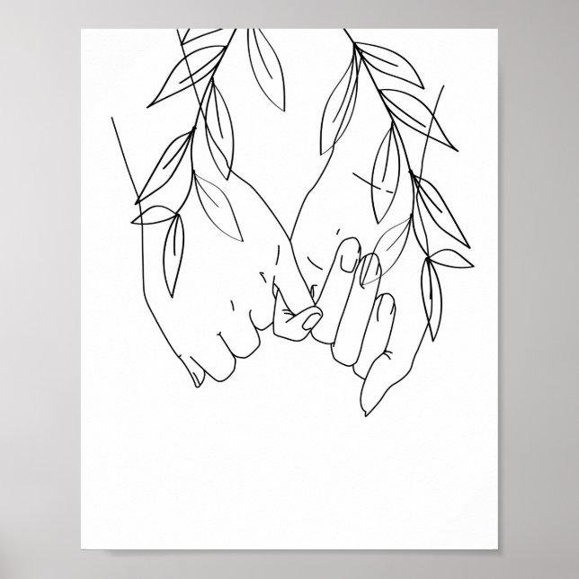 Pinky Promise Line Art with Leaves Poster (Front)