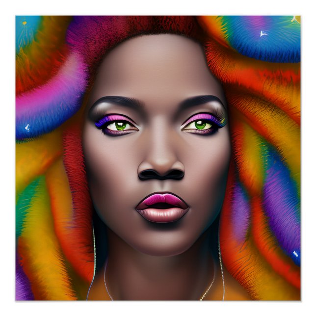Pinky Queen Rainbow Cute Hair Black Melanin Afro Poster (Front)
