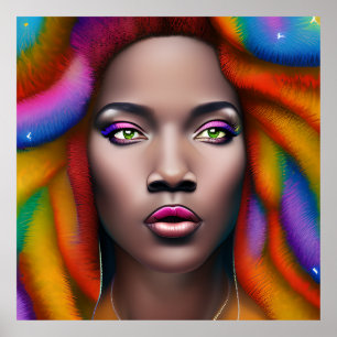 Pinky Queen Rainbow Cute Hair Black Melanin Afro Poster