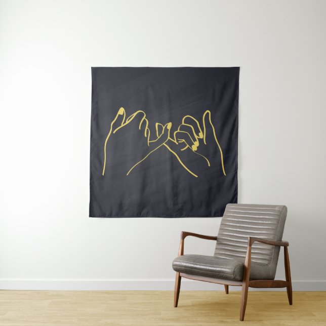 Pinky swear line art print, Hands line art Throw P Tapestry (In Situ)