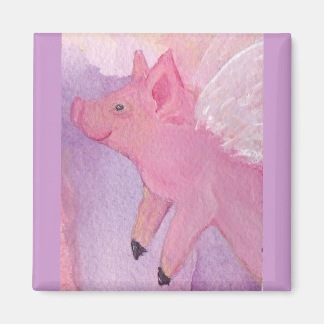 Pinky the Flying Pig Square Magnet (Front)
