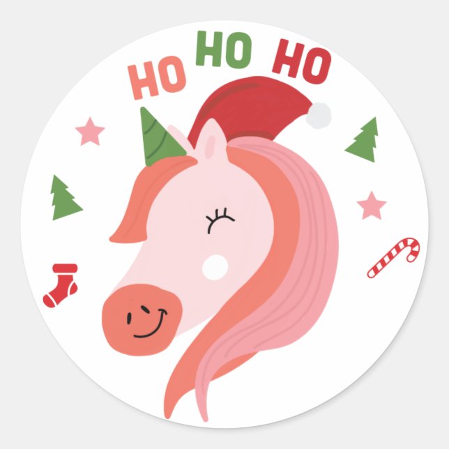 Pinky Unicorn Christmas Round Sticker (Front)