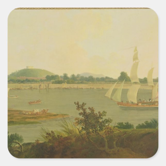 Pinnace Sailing Down the Ganges past Monghyr Fort, Square Sticker (Front)