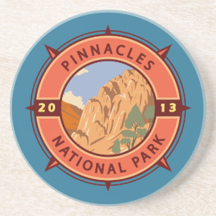 Pinnacles National Park Retro Compass Emblem Coaster