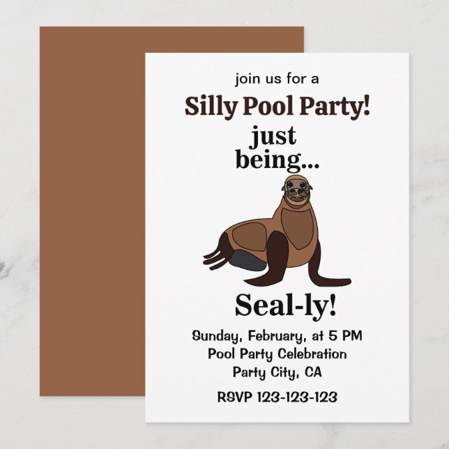 Pinnipeds Seal Funny Pool Party Invitation (Front/Back)