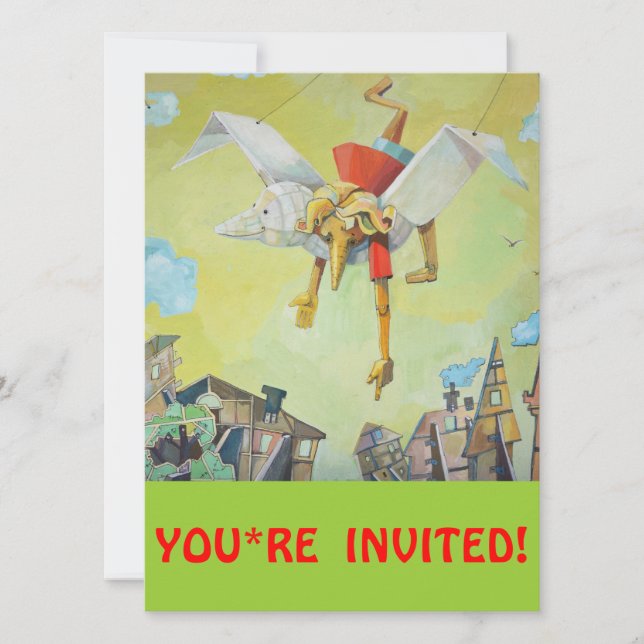 Pinocchio on pigeon. invitation (Front)