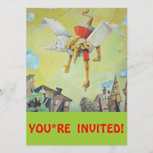 Pinocchio on pigeon. invitation