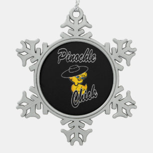 Pinochle Chick #4 Snowflake Pewter Christmas Ornament