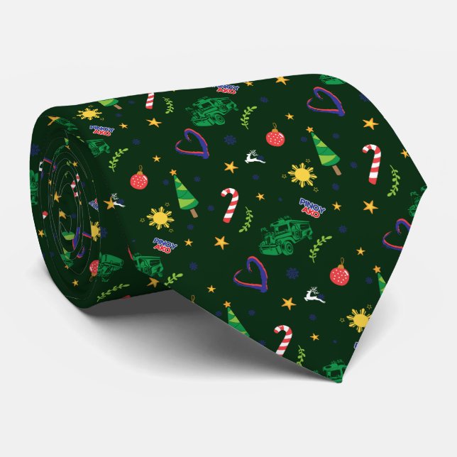 Pinoy Ako Filipino Christmas Pattern Tie (Rolled)