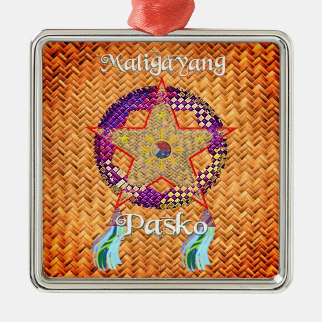 Pinoy Christmas Parol  Banig Lantern Metal Tree Decoration (Front)