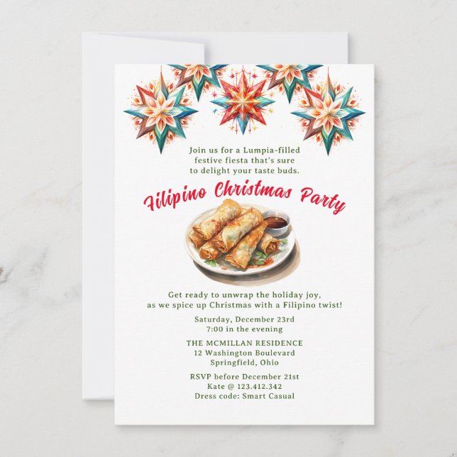 Pinoy Christmas Party Lumpia  Invitation (Front)