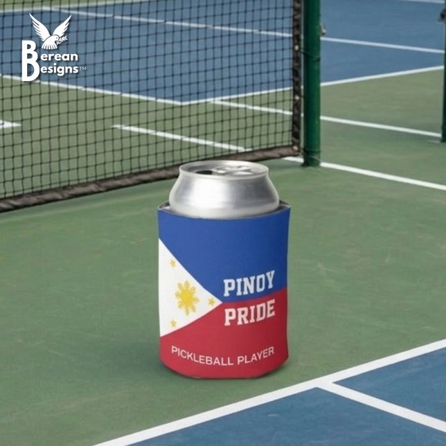 PINOY PRIDE Monogram Philippines Filipino Flag Can Cooler (Patriotic Philippines Flag Pickleball Can Cooler with customizable text.)