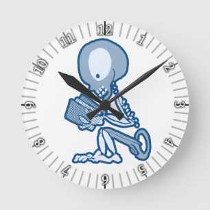 Pins and Needles Pete Skeleton with Book Round Clock