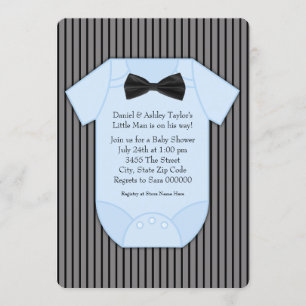 Pinstripe Black and Blue Baby Shower Invitation