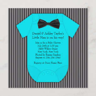 Pinstripe Black Blue Baby Boy Shower Invitation