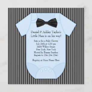 Pinstripe Black Blue Baby Boy Shower Invitation