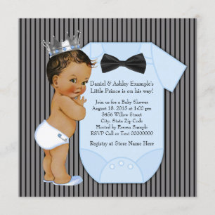 Pinstripe Black Blue Ethnic Prince Baby Shower Invitation