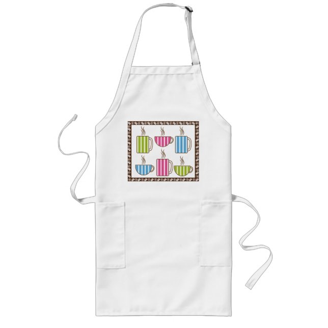 Pinstripe Coffee Cups Long Apron (Front)
