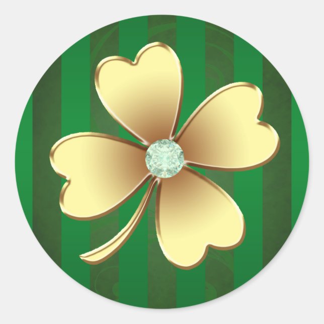 Pinstripe Gold Jewelled Shamrock Stickers (Front)