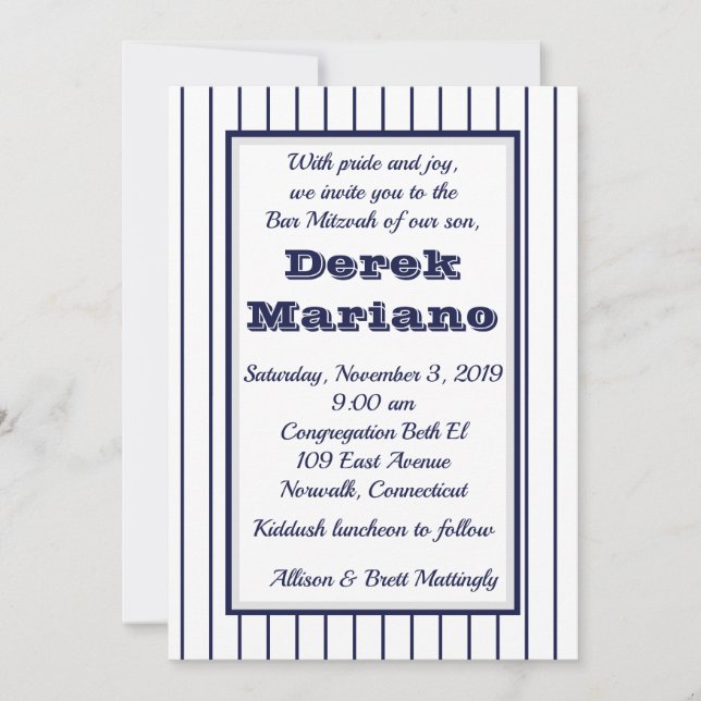Pinstripe New York Bar Mitzvah Invitation (Front)